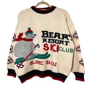 VTG Blanc Bleu‎ Sweater Mens XL Bear's Resort Ski Club 90s Knit Pullover Winter